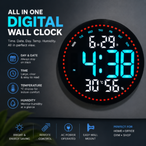 Bluetooth Digital Wall Clock - Blue-White Color with RGB Ring