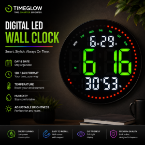 Bluetooth Digital Wall Clock - Green-White Color with RGB Ring